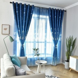 Cartoon Blauw Ruimtepatroon Bedrukt Verduisteringsgordijn Op Maat Gemaakt Voor Jongens Kinderkamer