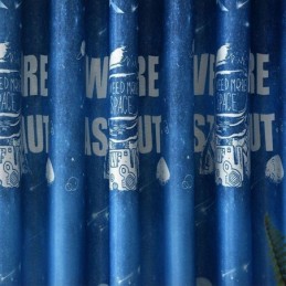 Cartoon Blauw Ruimtepatroon Bedrukt Verduisteringsgordijn Op Maat Gemaakt Voor Jongens Kinderkamer