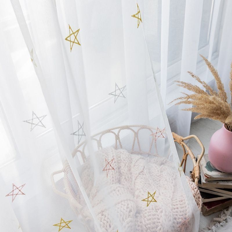 Luxe Borduurgordijn Op Maat Gemaakt Gordijn Met Pentagrampatroon, Transparant, Woonkamer, Slaapkamer