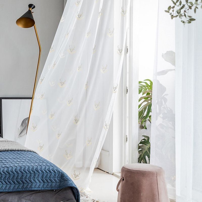 Klassieke Transparante Gordijnen Op Maat Gemaakt, Gordijnen Met Geborduurde Herten En Tule Voor De Woonkamer