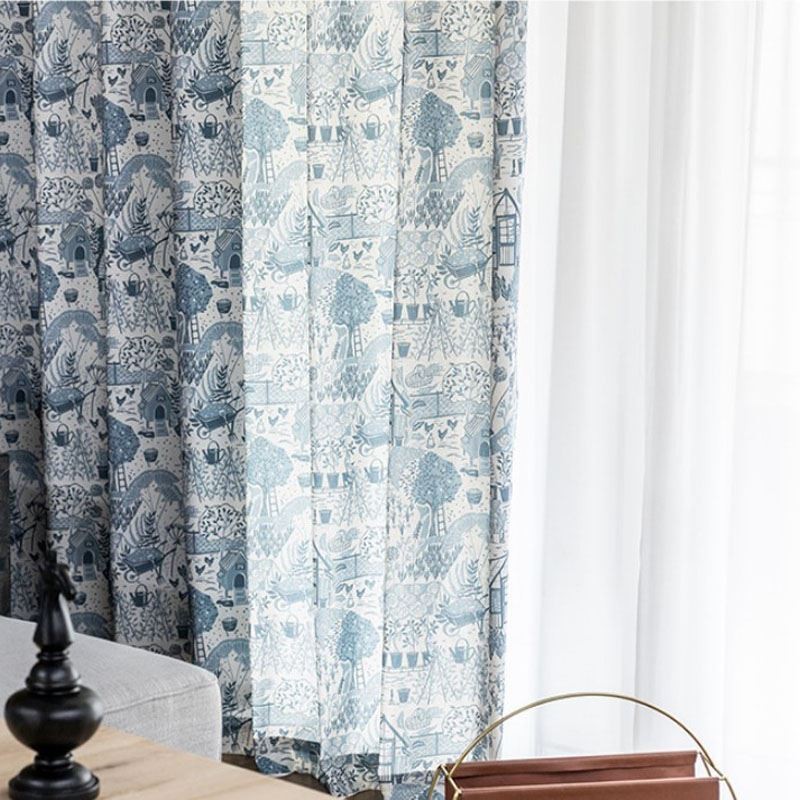 Gordijn Van Katoen En Linnen In Landelijke Stijl, Op Maat Gemaakt, Semi-Verduisterend, Bedrukt, Slaapkamer, Erker