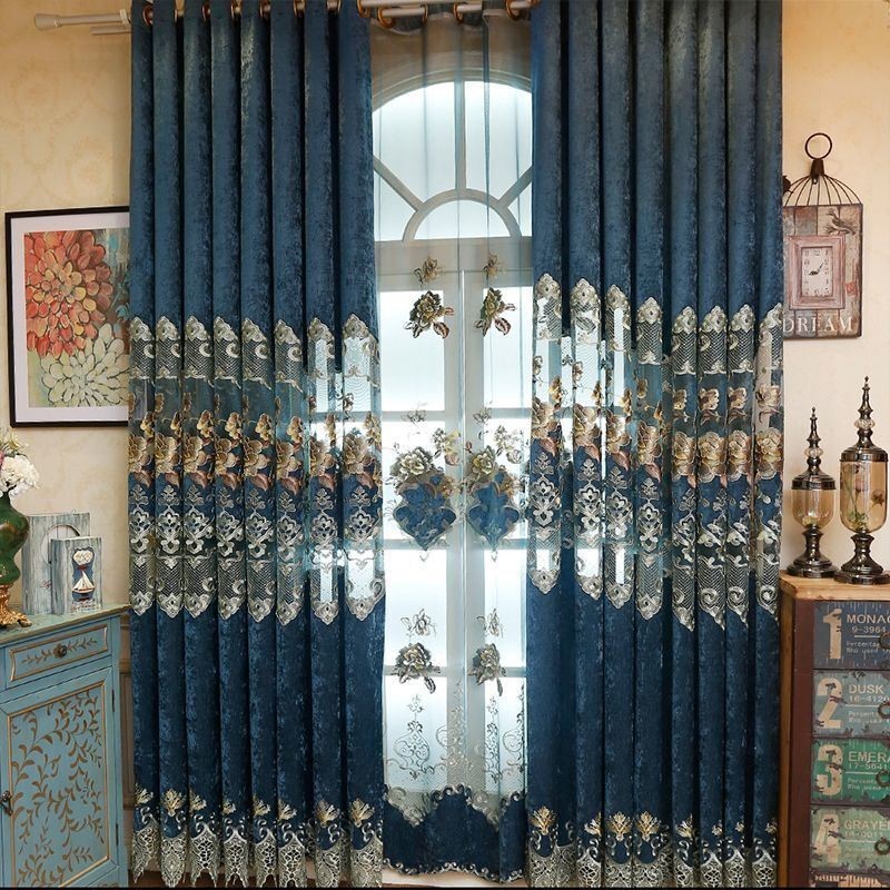 Chenille Gordijn Op Maat Gemaakt Gordijn Met Uitgeholde Borduurwerkbloem