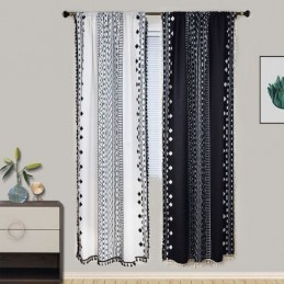 Geometrische Printgordijnen, Halfverduisterend, Met Kwastjes, Katoenen Linnen Gordijn Voor De Woonkamer