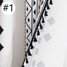 Geometrische Printgordijnen, Halfverduisterend, Met Kwastjes, Katoenen Linnen Gordijn Voor De Woonkamer