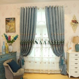 Verduisterend Chenillegordijn Op Maat Gemaakt Gordijn Met Bloemenpauwborduursel