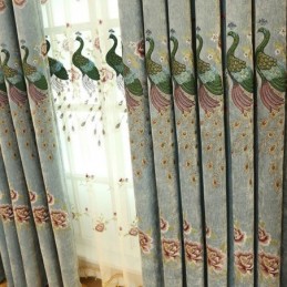 Verduisterend Chenillegordijn Op Maat Gemaakt Gordijn Met Bloemenpauwborduursel