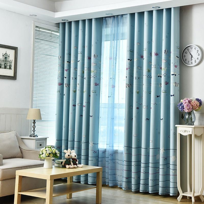 Cartoon Vispatroon Blauwe Verduisteringsgordijnen Bedrukt Gordijn Op Maat Gemaakt Gordijn Voor Kinderkamer