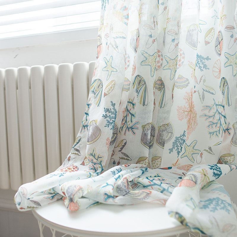 Amerikaanse Cartoon Transparante Gordijn Op Maat Gemaakt Gordijn Zeester Schelp Bedrukt Slaapkamer Kinderkamer Stof