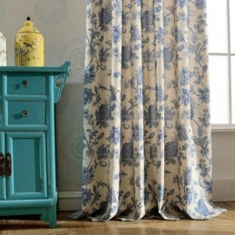 Japanse Eenvoudige Gordijnen Op Maat Gemaakt, Blauwe Bedrukte Studeerkamerstof