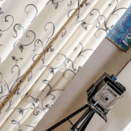 Amerikaanse Eenvoudige Gordijn Op Maat Gemaakt Gordijn Inkt Rollende Blad Borduurwerk Katoenen Linnen Stof