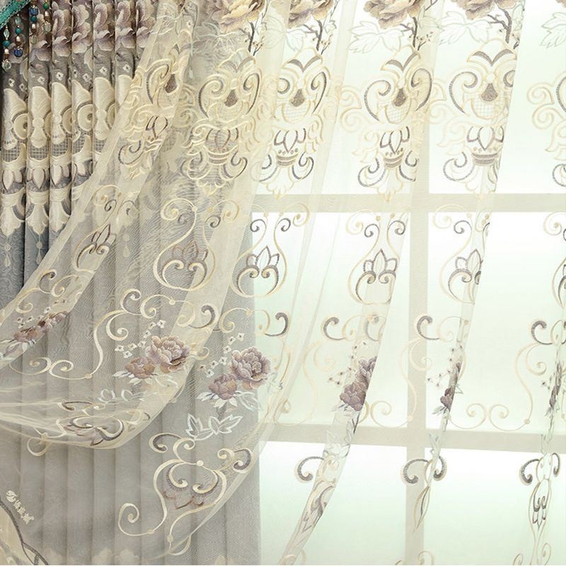 Moderne Bloemengordijnen Van Doorschijnende Tule Voor Woonkamer En Slaapkamer