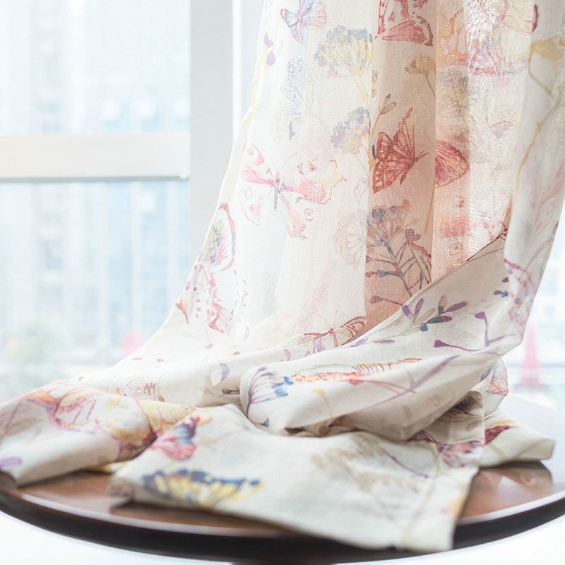 Moderne Landelijke Transparante Gordijnen Op Maat Gemaakt Met Vlinderprint Voor De Slaapkamer