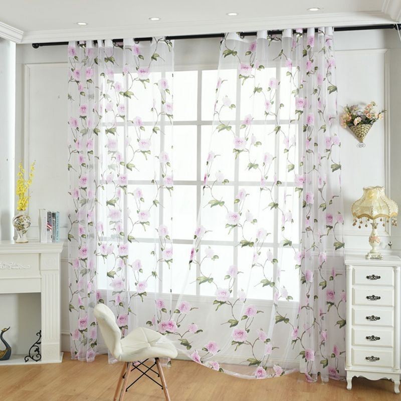 Bloemen Doorschijnende Gordijnen Tule Gordijnen Woondecoratie Kamerverdeler