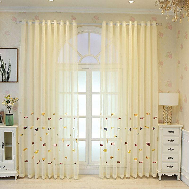 Decoratief Raamscherm Met Geborduurde Vis, Op Maat Gemaakt Gordijn Voor De Woonkamer