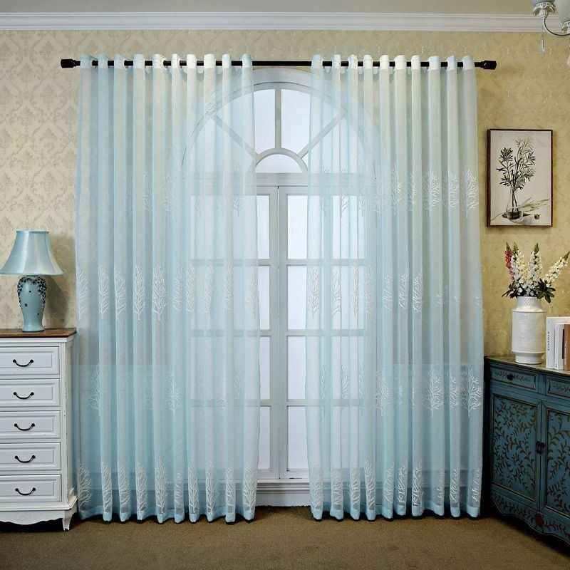 Decoratief Raamscherm Met Plantenprint En Borduurwerk, Op Maat Gemaakt Gordijn Voor De Woonkamer