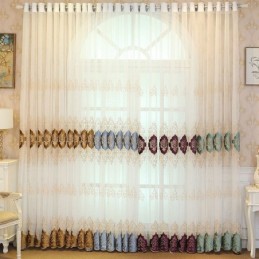 Europees Gordijn Op Maat Gemaakt, Transparant Geborduurd Raamscherm Voor Woonkamer/Slaapkamer