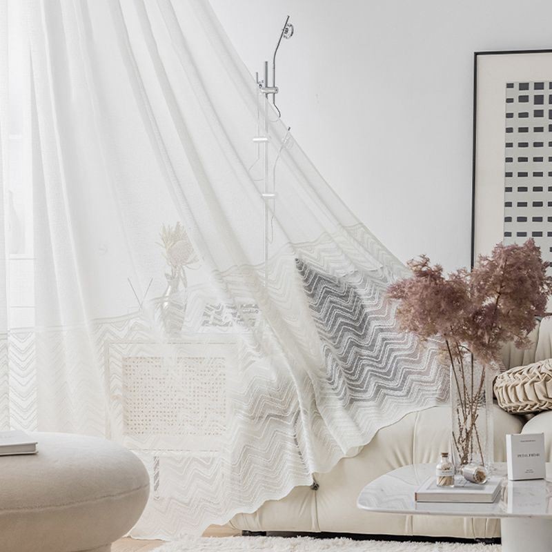 Modern Geometrisch Golvenpatroon Raamscherm Balkon Geborduurd Wit Gordijn Op Maat Gemaakt Gordijn