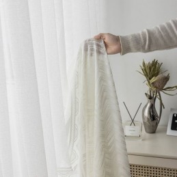 Modern Geometrisch Golvenpatroon Raamscherm Balkon Geborduurd Wit Gordijn Op Maat Gemaakt Gordijn