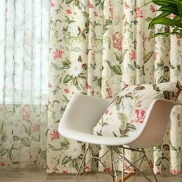 Gordijn Van Katoenlinnen Op Maat Gemaakt Gordijn In Amerikaanse Stijl Met Plantenprint