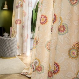 Gordijn Van Katoenlinnen Op Maat Gemaakt Gordijn In Amerikaanse Stijl Met Bloemenprint, Semi-Verduisterend