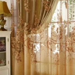 Retro Doorschijnend Gordijn Op Maat Gemaakt Gordijn Jacquard Woonkamer Bruin