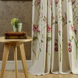 Modern Linnen Verduisteringsgordijn Op Maat Gemaakt Gordijn Minimalistisch Rode Bloem Geborduurd