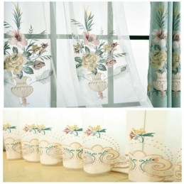 Ademend Borduurwerk Transparant Gordijn Op Maat Gemaakt Amerikaans Luxe Raamdecoratie