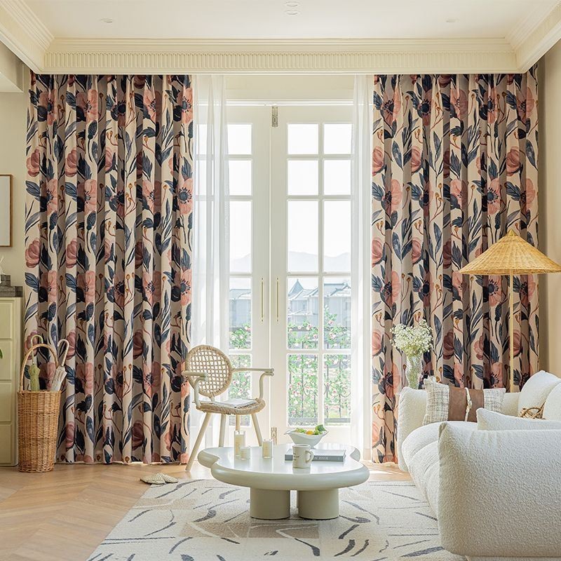 Katoenen Gordijn Op Maat Gemaakt Gordijn Met Plantenprint In Amerikaanse Stijl, Verduisterend