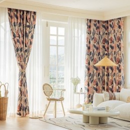 Katoenen Gordijn Op Maat Gemaakt Gordijn Met Plantenprint In Amerikaanse Stijl, Verduisterend