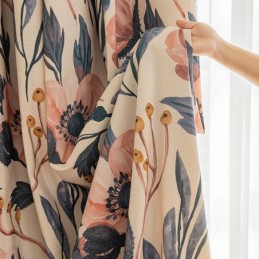 Katoenen Gordijn Op Maat Gemaakt Gordijn Met Plantenprint In Amerikaanse Stijl, Verduisterend