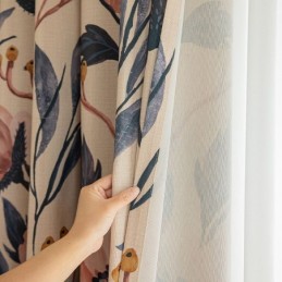 Katoenen Gordijn Op Maat Gemaakt Gordijn Met Plantenprint In Amerikaanse Stijl, Verduisterend