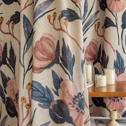 Katoenen Gordijn Op Maat Gemaakt Gordijn Met Plantenprint In Amerikaanse Stijl, Verduisterend