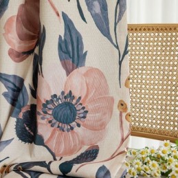 Katoenen Gordijn Op Maat Gemaakt Gordijn Met Plantenprint In Amerikaanse Stijl, Verduisterend