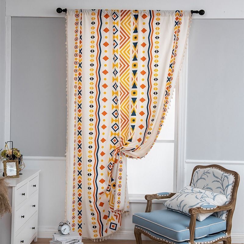 Nordic Stijl Linnen Gordijnen Geometrisch Bedrukt Voor Woonkamer Slaapkamer