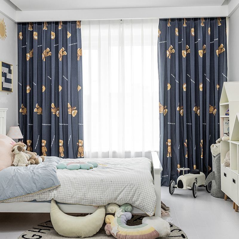 Katoenen Gordijn Op Maat Gemaakt Gordijn Met Beerprint Voor Kinderen