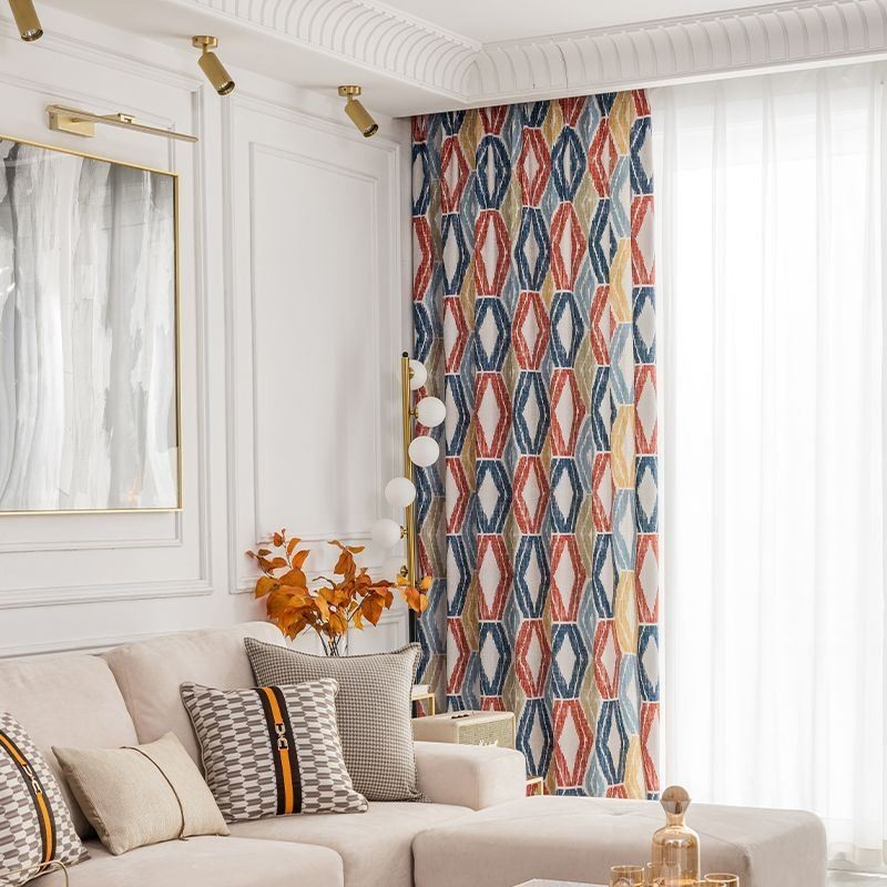 Chenille Gordijn Op Maat Gemaakt Gordijn Rhombus Bedrukt Nordic Stijl Verduisterend