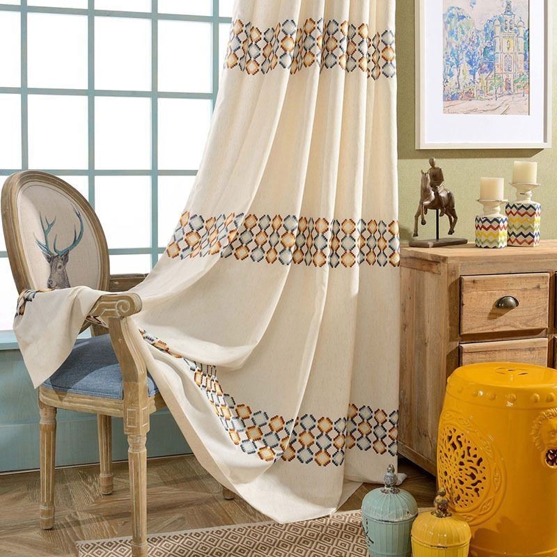 Verduisteringsgordijn Van Katoen En Linnen, Op Maat Gemaakt, Gordijn Met Geometrische Motieven In Scandinavische Stijl, Voor Woonkamer En Slaapkamer.