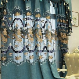 Chenille Semi-Verduisterende Gordijnen Chinese Stijl Bergen Borduurwerk Woonkamer Slaapkamer