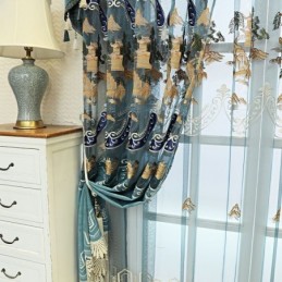 Chenille Semi-Verduisterende Gordijnen Chinese Stijl Bergen Borduurwerk Woonkamer Slaapkamer