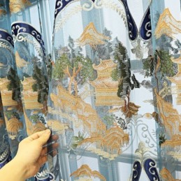 Chenille Semi-Verduisterende Gordijnen Chinese Stijl Bergen Borduurwerk Woonkamer Slaapkamer