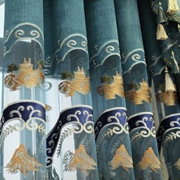 Chenille Semi-Verduisterende Gordijnen Chinese Stijl Bergen Borduurwerk Woonkamer Slaapkamer