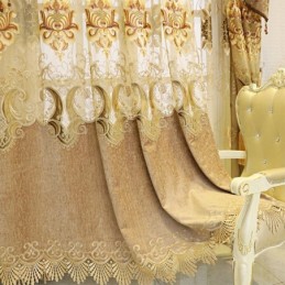 Chenille Semi-Verduisteringsgordijn Op Maat Gemaakt Gordijn Met Europees Bloemenborduurwerk Voor Woonkamer/Slaapkamer