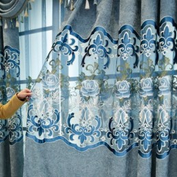 Chenille Semi-Verduisterende Gordijnen In Europese Stijl Met Bloemenborduurwerk Voor De Woonkamer En Slaapkamer