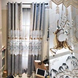 Nordic Chenille Gordijnen Reebruin Borduurwerk Semi Verduisterend Voor Woonkamer Slaapkamer