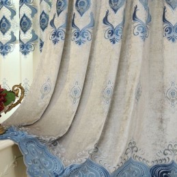 Chenille Gordijn Op Maat Gemaakt Europees Bloemenborduurwerk Semi-Verduisterend Voor Woonkamer/Slaapkamer