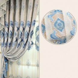 Chenille Gordijn Op Maat Gemaakt Europees Bloemenborduurwerk Semi-Verduisterend Voor Woonkamer/Slaapkamer