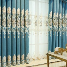 Chenille Semi-Verduisteringsgordijn Op Maat Gemaakt Gordijn Europees Bloemenborduurwerk Voor Woonkamer En Slaapkamer