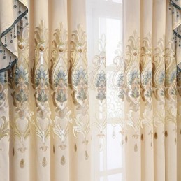 Chenille Semi-Verduisteringsgordijn Op Maat Gemaakt Gordijn Europees Bloemenborduurwerk Voor Woonkamer En Slaapkamer