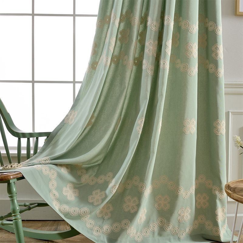 Nordic Stijl Katoenen Verduisteringsgordijn Op Maat Gemaakt Gordijn Met Bloemenborduursel