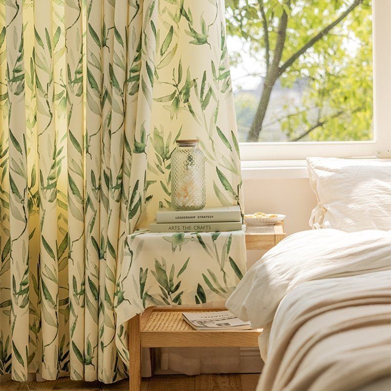 Amerikaanse Chevron Gordijnen Inkt Bamboe Blad Bedrukt